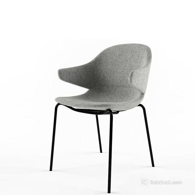 Gray Fabric Accent Chair With Modern Design Ergonomic Backrest Armrests And Metal Legs 3d model 