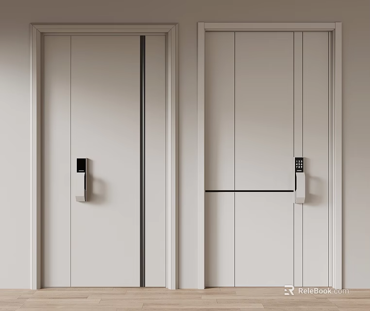 White Hinged Doors Modern Minimalist Design With Sleek Handles And Secure Locks Contemporary Home Interior 3d model 