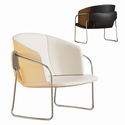 Modern Leisure Chair With Beige And Cream Leather Upholstery And Metal Legs 3d model