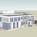 Modern Office Building Exterior With Large Glass Windows Curved Design And Entrance Steps