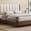Modern Bedroom Interior With Upholstered Headboard Wooden Frame Gray Bedding White Pillows And Plant