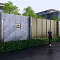 Modern Outdoor Landscape Wall With Stone Panels Decorative Insets And Green Lawn