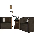 Leisure Sofa Set With Two Dark Upholstered Armchairs Small Side Table And Floor Lamp 3d model
