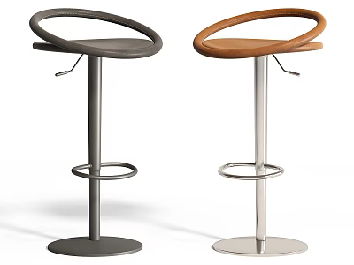 Modern Design Bar Stools With Gray And Brown Curved Backrest Metal Base And Footrest Ring 3d model