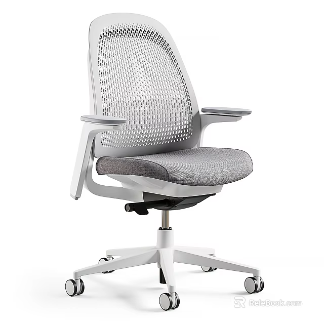 Modern Office Chair With Mesh Back Gray Seat And White Rolling Frame 3d model 