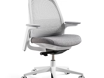 Modern Office Chair With Mesh Back Gray Seat And White Rolling Frame 3d model