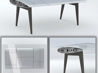 Contemporary Modern Table Featuring Transparent Glass Top And Dark Wooden Legs Design 3d model