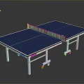Blue Ping Pong Table With White Frame And Movable Wheels For Indoor Use