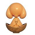 Orange Puppy Like Figure With Large Ears Closed Eyes On Bowl Shaped Base With Patterns