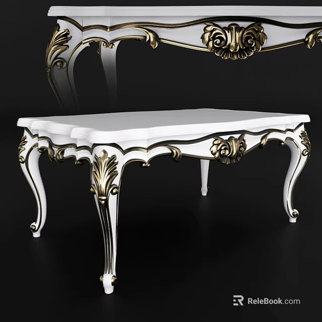 Ornate Classic Table With White Top And Gold Carved Decorative Legs 3d model 