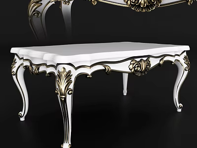 Ornate Classic Table With White Top And Gold Carved Decorative Legs 3d model