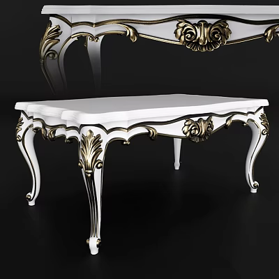 Ornate Classic Table With White Top And Gold Carved Decorative Legs 3d model