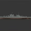 Detailed Warship Model Watercraft With Gray Body Red Bottom Turrets And Antennas