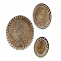 Woven Circular Wall Decor Set of Three with Geometric Trim and Natural Rattan Texture
