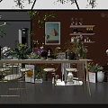 Co-lifo Store with Glass Greenhouse Yellow Umbrella Green Plants Flowers Indoor Tables and Chalkboard Menu