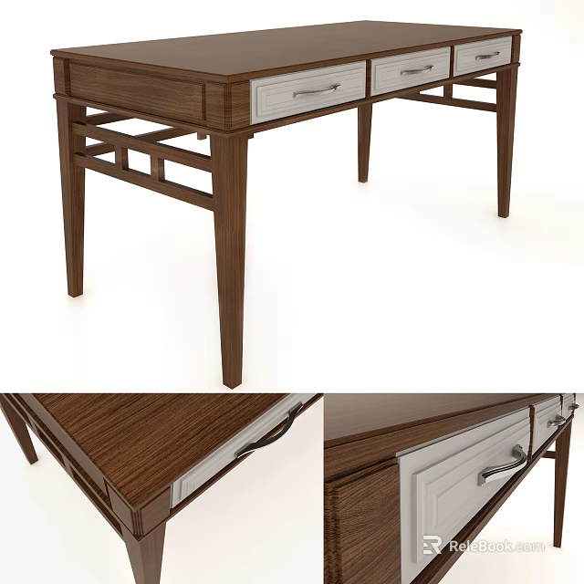 Classic Wooden Desk With Drawers And Elegant Leg Design For Home Office 3d model 