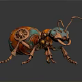 Mechanical Ant In Steampunk Style With Orange Blue Gears And Metal Legs Detailed Design