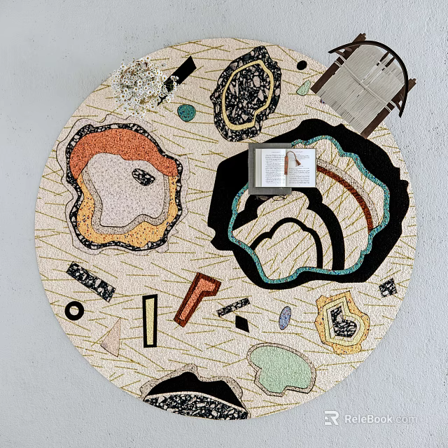 Modern Round Rug with Colorful Abstract Organic Patterns for Living Room Home Decor 3d model 