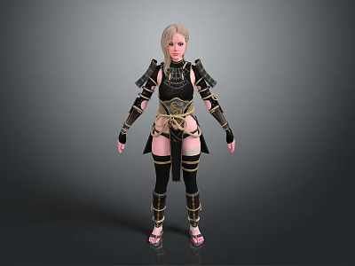 Game Movie Character With Blonde Hair In Black And Gold Warrior Style Armor 3d model