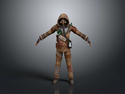 Tactical Survival Weapon With Full Body Armor And Gas Mask For Combat Character Model 3d model