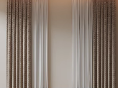 Brown And White Layered Curtains With Textured Design For Home Interior 3d model