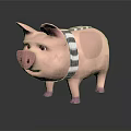 Cute Pink Pig Character With Black White Striped Harness And Pink Hooves