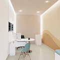 Modern Office Interior Design With White Desk Blue Chair And City View