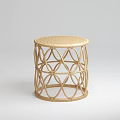 Natural Rattan Woven Round Stools With Geometric Hollow Design For Home Decor