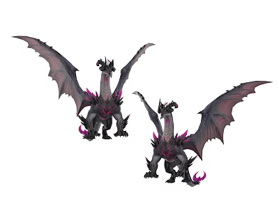 Game Movie Character Black Dragon With Purple Accents And Spread Wings 3d model