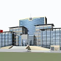 Modern Multi Storey Office Building With Glass Curtain Wall And Entrance Plaza