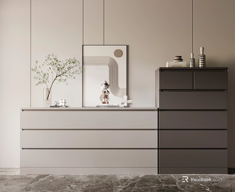 Sleek Modern Entryway Cabinet And Side Cabinet With Mirror Vase Plant And Drawers 3d model 