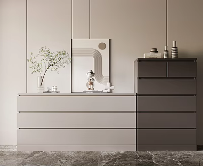 Sleek Modern Entryway Cabinet And Side Cabinet With Mirror Vase Plant And Drawers 3d model