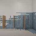 Indoor Swimming Pool Interior With Blue White Tiled Walls And Ceiling Spherical Decorations