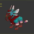 Colorful Horned Game and Movie Character With Large Ears Blue Green Fur and Red Chest