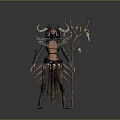 Fantasy Woman With Horns Wings And Ornate Outfit Holding Decorative Staff