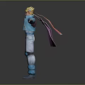 Fantasy Creature Character With Blonde Hair Blue Coat Purple Scarf Knee Pads And Open Arms