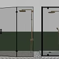 Modern Glass Shower Enclosures With Gold Fixtures Green Tiles And Floor Patterns