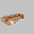L shaped Light Brown Leisure Sofa Set With Cushions White Throw Blanket Stool Side Table 3d model