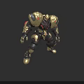 Muscular Mechanical Character With Biomechanical Features Golden Black Armor And Red Accents
