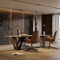 Modern Luxury Office Interior With Executive Desk Leather Chairs Bookshelves And Floor To Ceiling Windows