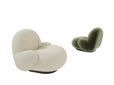 Modern Rounded Single Sofa In Beige And Green With Soft Velvet Upholstery 3d model