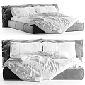 Comfortable Double Bed With White Bed Sheets Soft Duvet And Fluffy Pillows 3d model