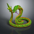 Mythical Multi Headed Snake Creature With Green Scales Open Mouth And Forked Tongue