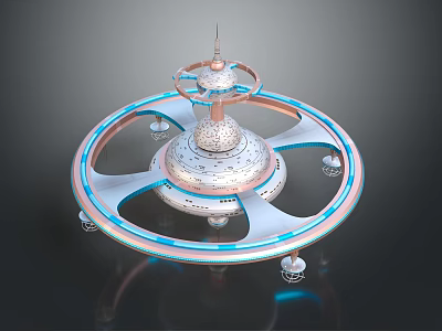 Futuristic Cosmic Space Station Design With Multi Ring Structure And Spire Top 3d model