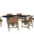 Stylish Round Dining Table Set With Wooden Frame Brown Upholstered Chairs 3d model