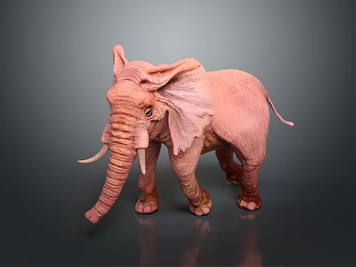 Realistic Pink Elephant Sculpture With Detailed Features On Dark Background 3d model