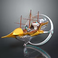 Futuristic Cosmic Starship With Golden Hull Sail Like Masts And Circular Ring
