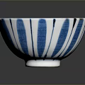 Hand Carved Ceramic Bowl With Blue And White Vertical Stripes Artistic Design