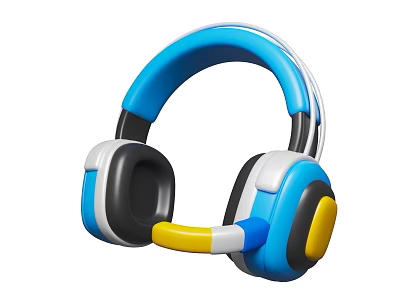 Blue And White Over Ear Headphones With Yellow Microphone And Stylish Design 3d model