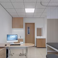Medical Examination Room Interior With Wooden Cabinets Computer Desk Sink And Bed